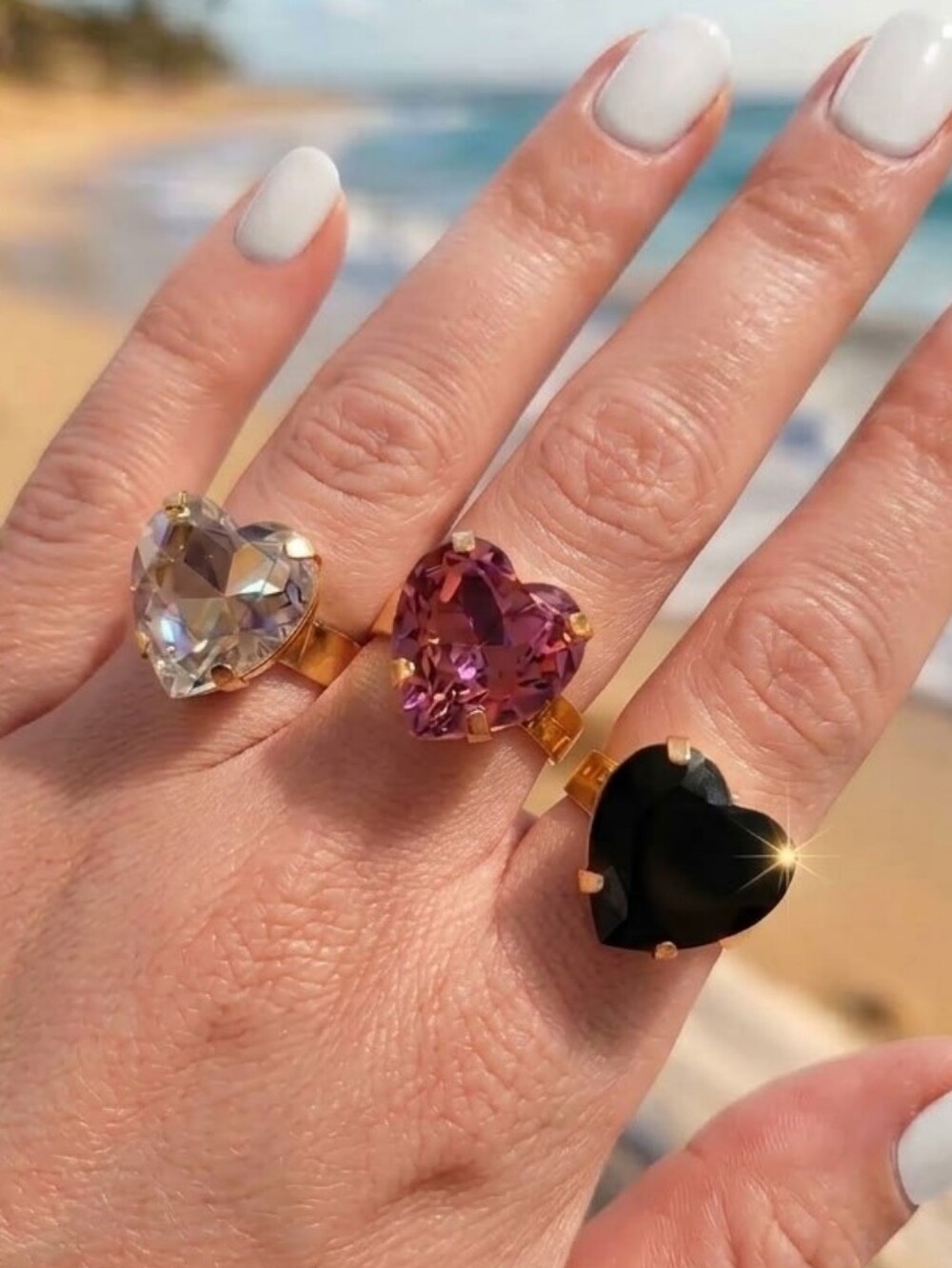 Gold Heart Oversized Cocktail Ring Bundle NWOT